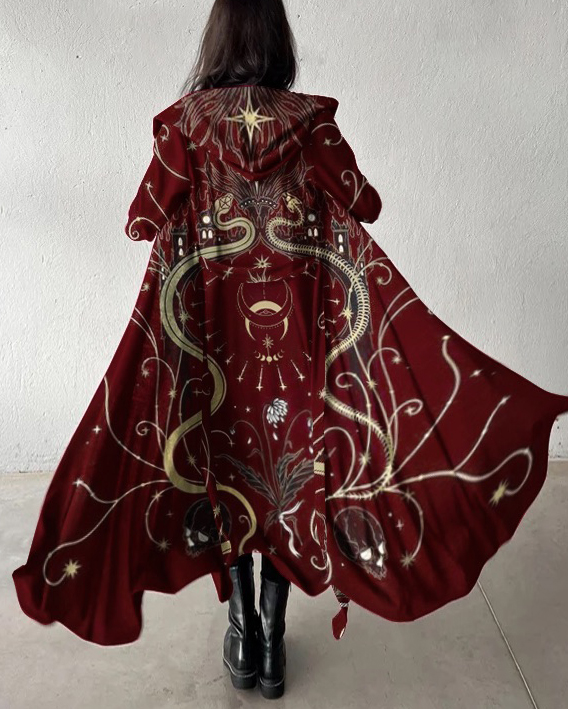 Dark Fantasy Snakes Skull Moon and Solar Printed Cardigan Dress