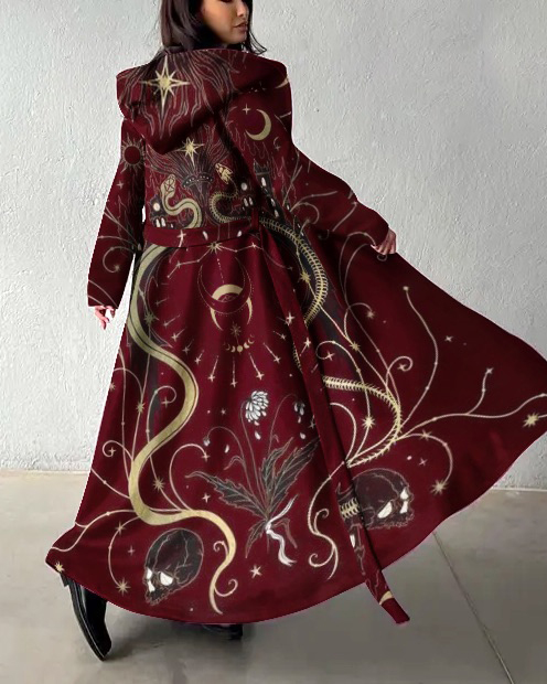 Dark Fantasy Snakes Skull Moon and Solar Printed Cardigan Dress