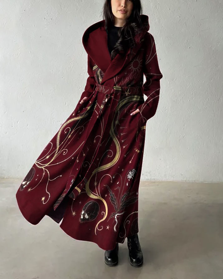 Dark Fantasy Snakes Skull Moon and Solar Printed Cardigan Dress