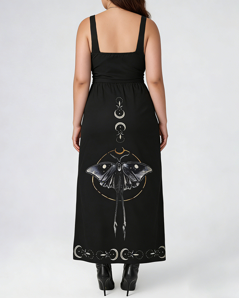 Ancient Luna Butterfly Fairy  Pattern Print Halter Slit Dress