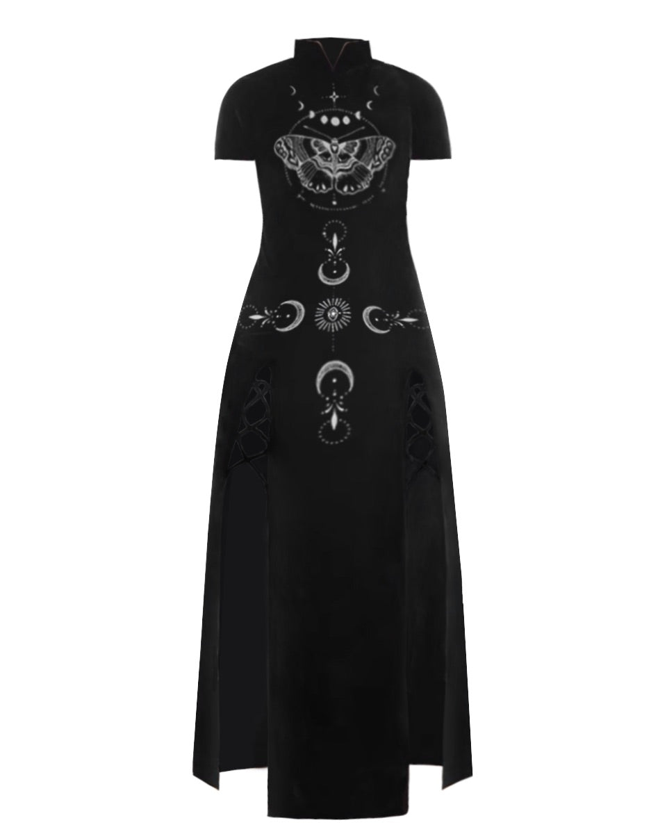 Ancient Luna Butterfly Fairy Print Slit Tie Dress