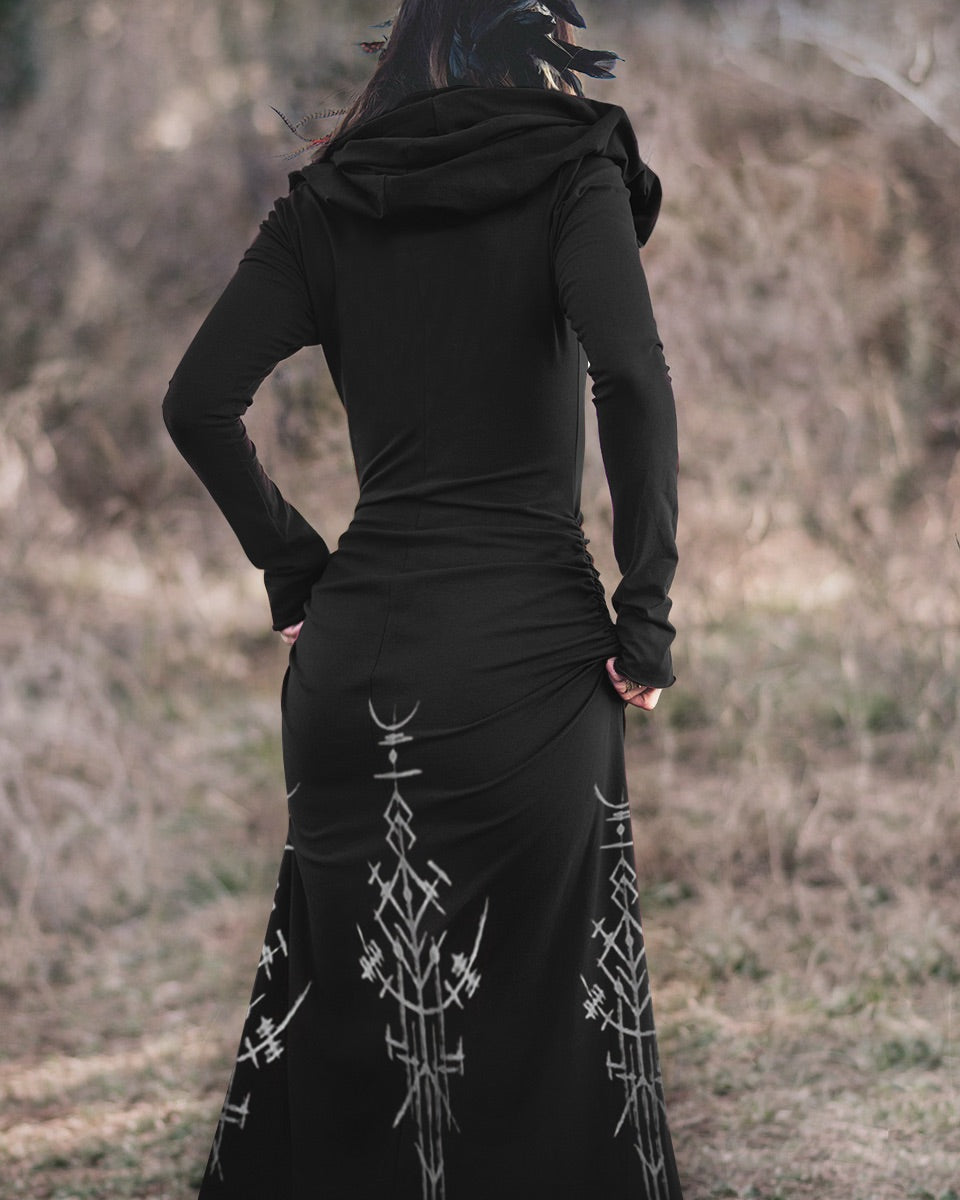 Maxikleid Mit Retro-Wikinger Hooded Long Sleeve Dress