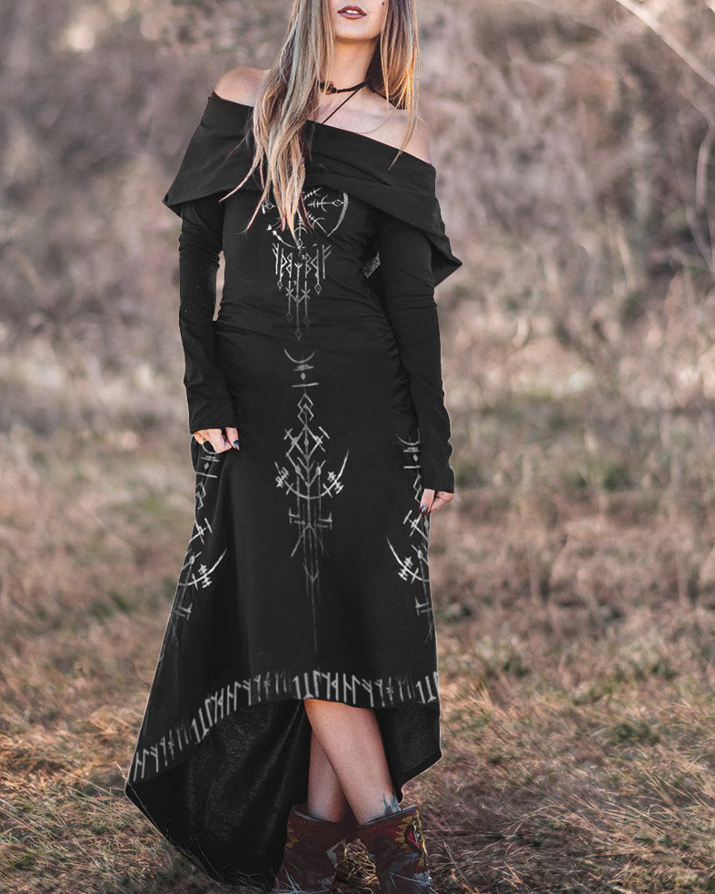 Maxikleid Mit Retro-Wikinger Hooded Long Sleeve Dress