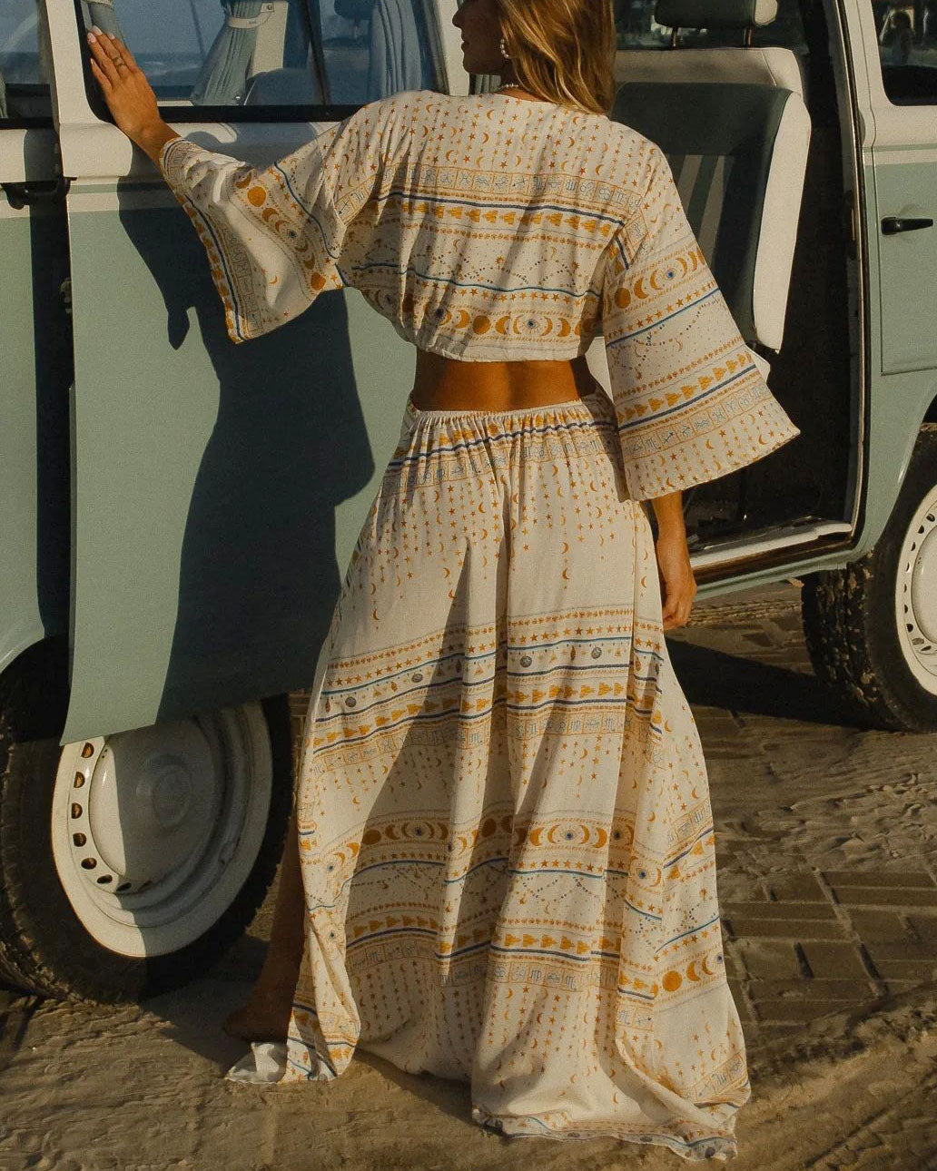 Mystical Star And Sun Pattern Print Bohemian Dress