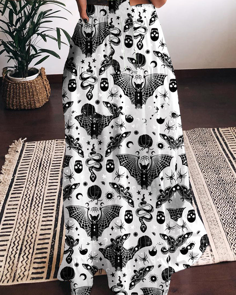 Animal World Snake and Bat Pattern Printed Sexy Two Piece Set