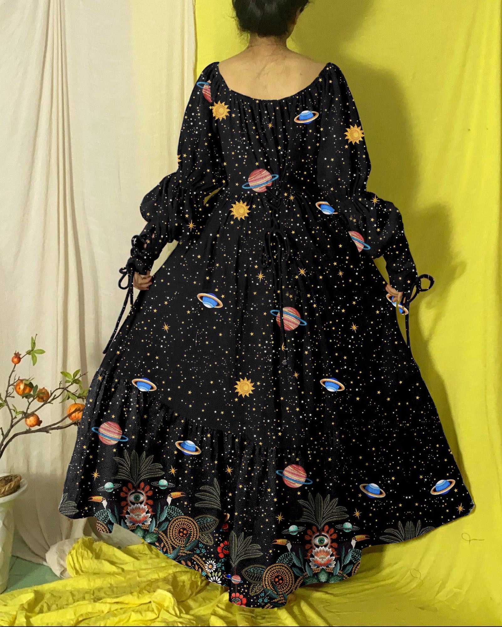Amazing Planet Universe Print Petite V-neck Smock Dress