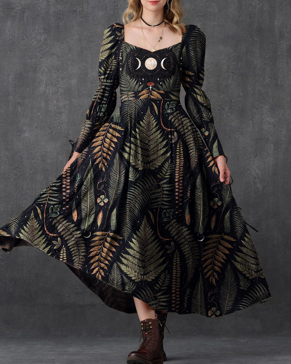 Dark Fern In The Moon Night Cottagecore Maxi Dress