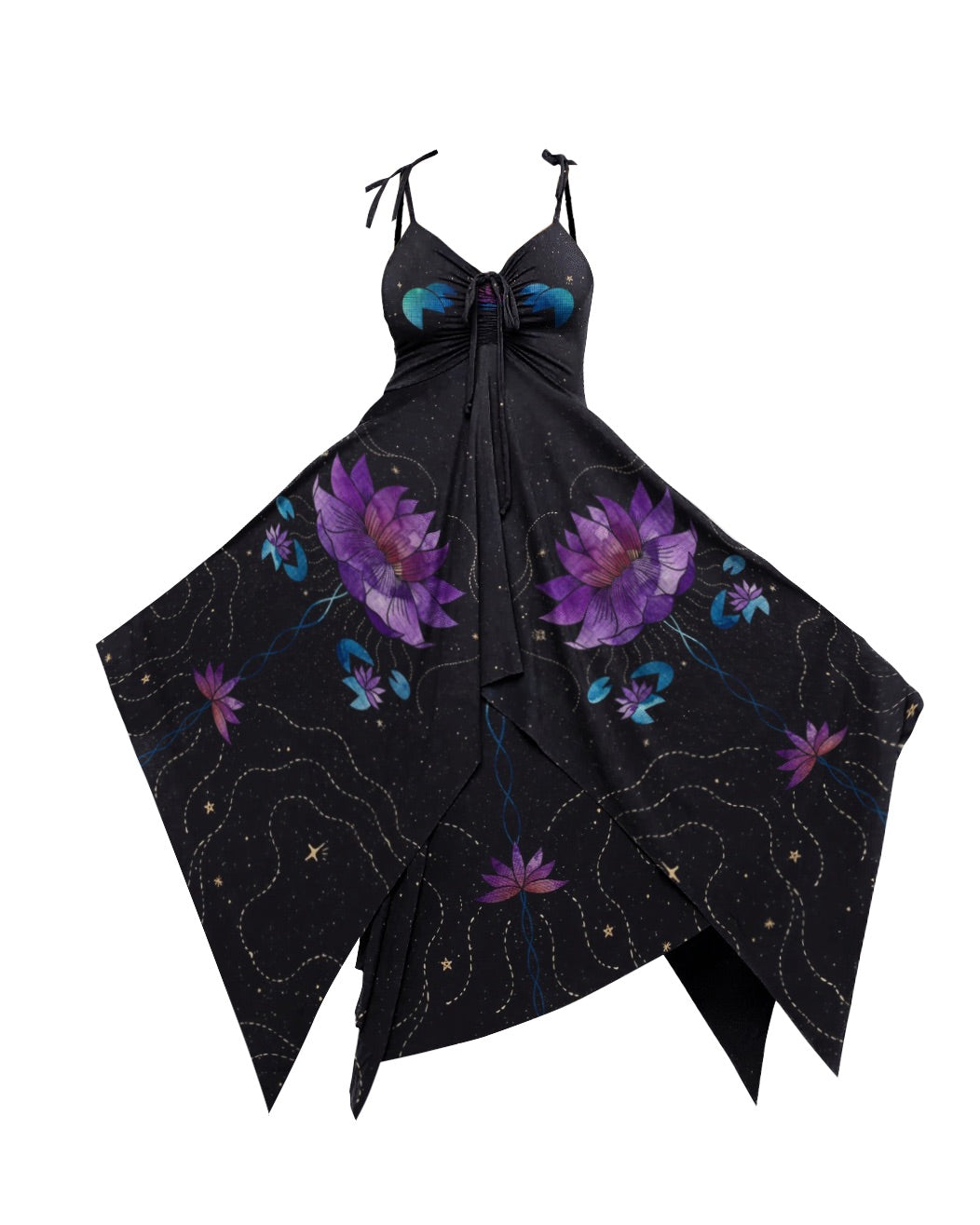 Mysterious Lotus  Print Irregular Slip Dress
