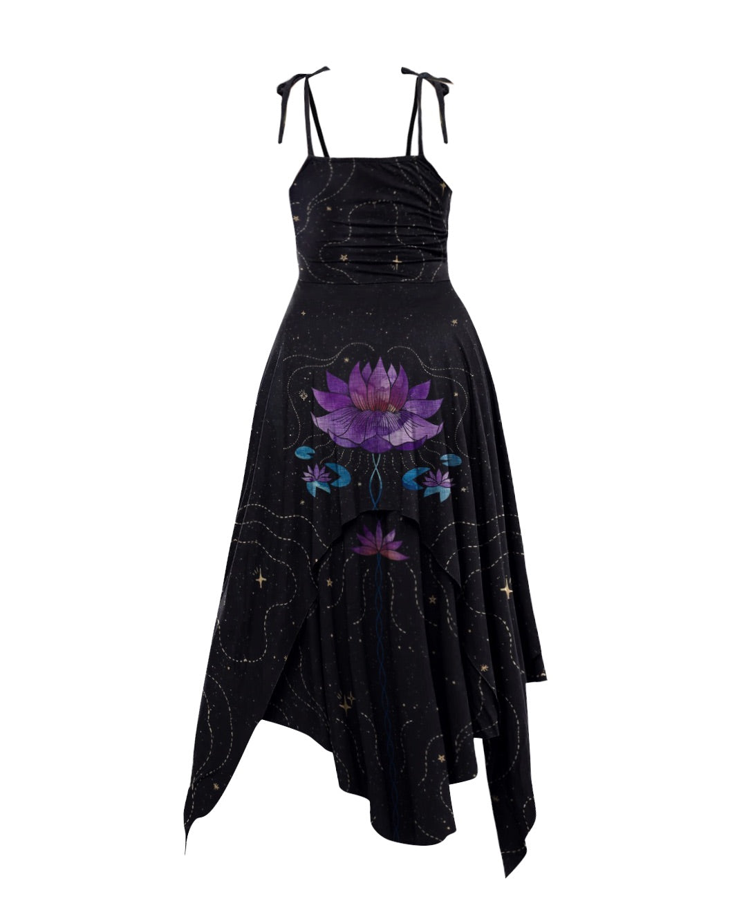 Mysterious Lotus  Print Irregular Slip Dress