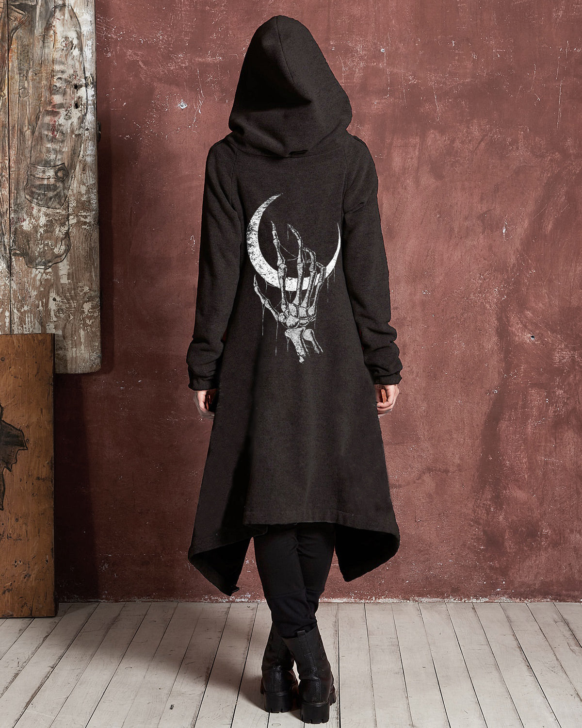 Dark style devil and ancient moon battle pattern print Cardigan Thick Coat