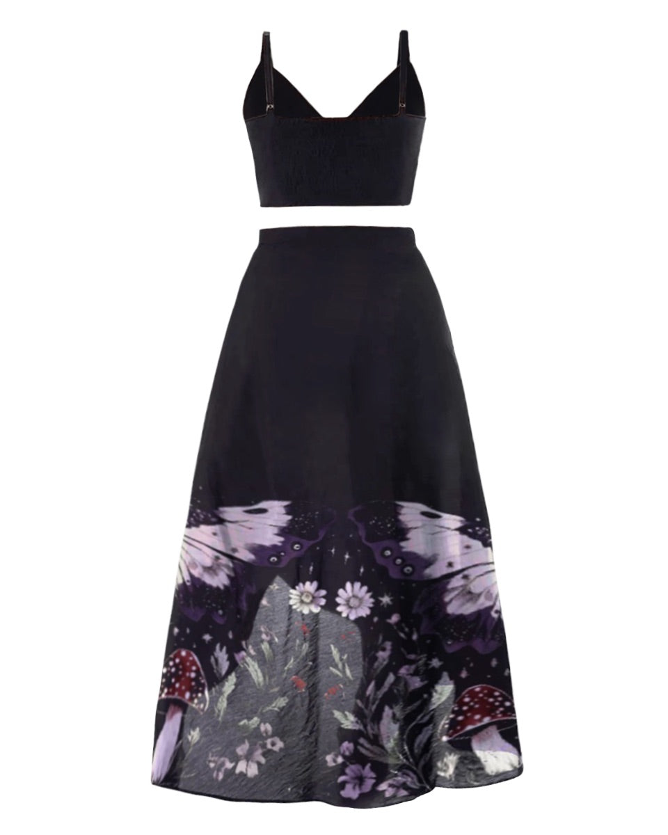 Purple Wonderland Moth and Mushroom Print Two-Piece Set