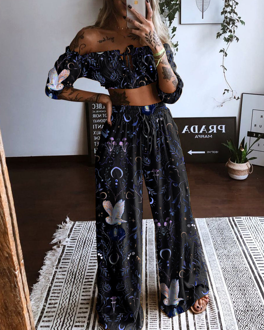 Owl in the Moon Night Paradise Printed Set