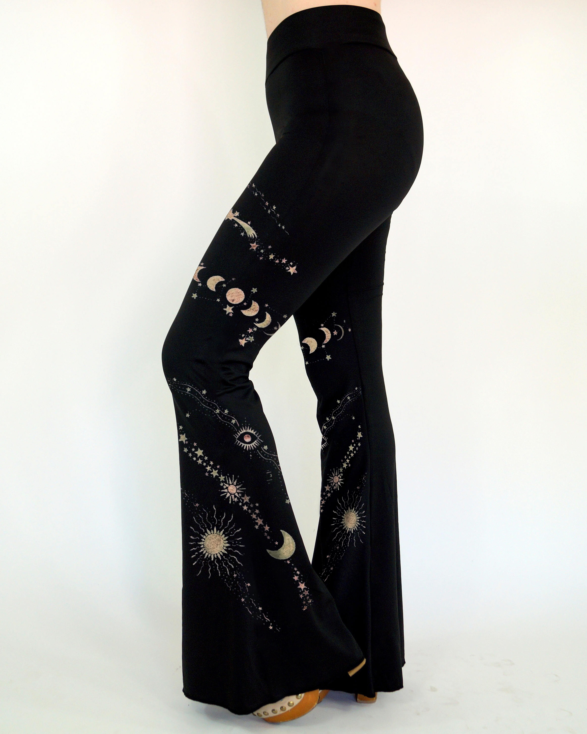 Mysterious Moon Phase Constellations Night Sky Printed Flare Pants