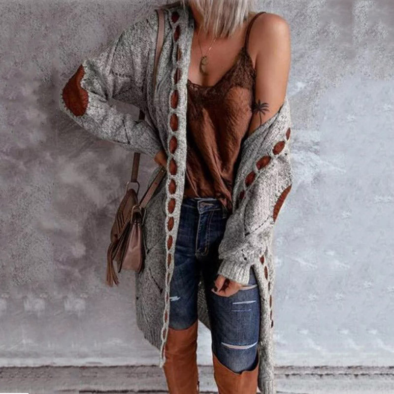 Hollow Stitching Casual Style Hooded Cardigan Sweater