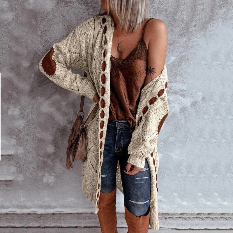 Hollow Stitching Casual Style Hooded Cardigan Sweater