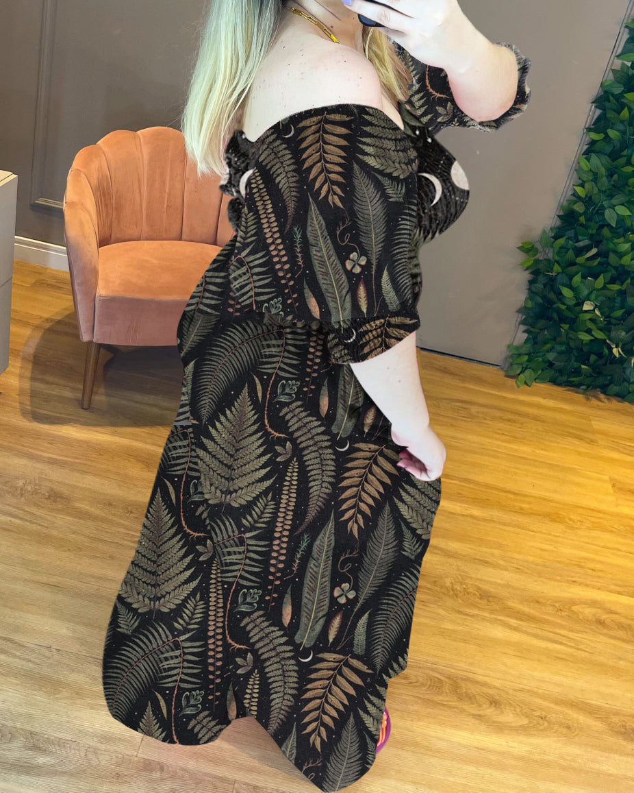 Moonlight Fern Pattern Print Plus Size Two-piece Set