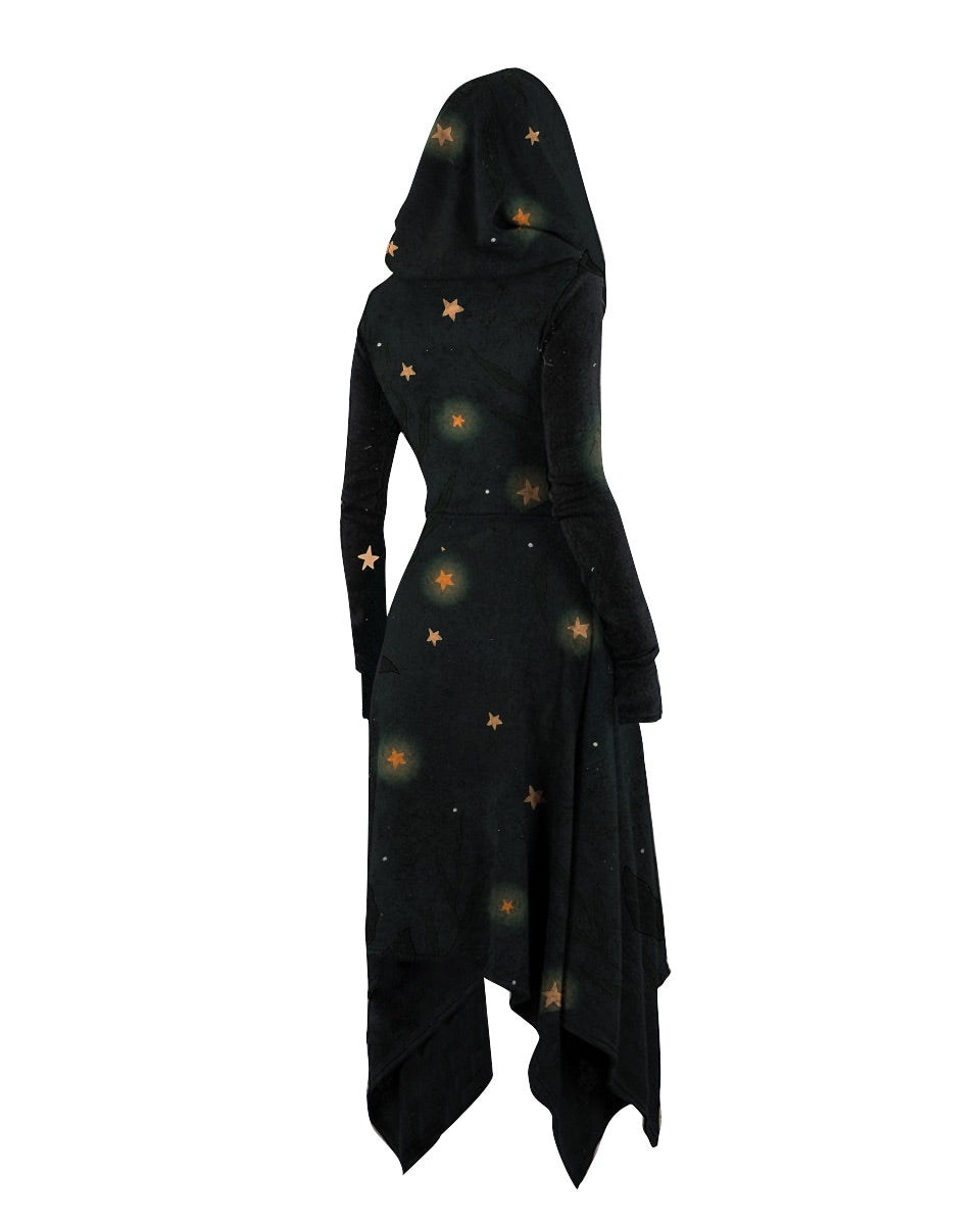 Moon Fairy and Fern Dark  Print Long Sleeve Thick Dress