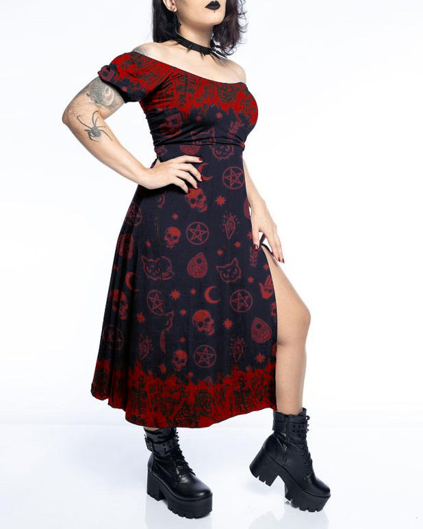 Gorgeous Fireworks Dark Elf Party Pattern Print Slit Dress