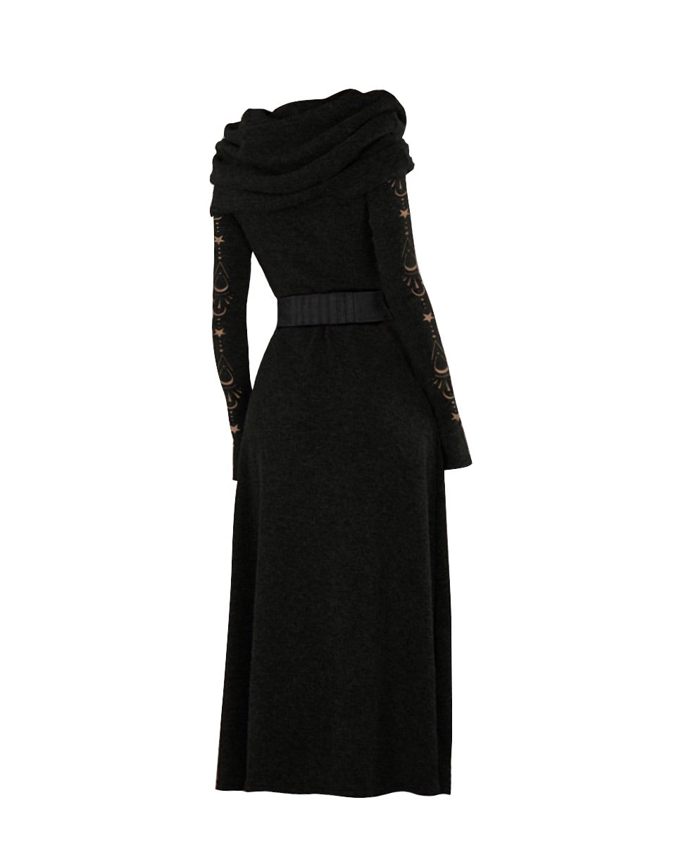 Mysterious Moon And Sun Goddess Persian Style  Print Long Sleeve  Dress