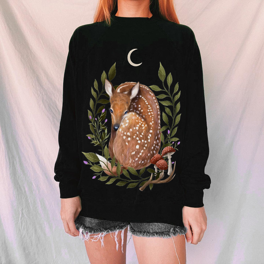 Fantasy Wonderland Sika Deer Graphic Casual Pullover