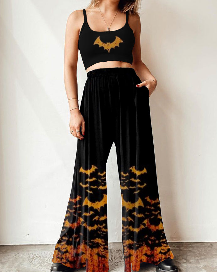 Reborn from the Ashes Bat Pattern Print Positioning Print Halloween Three-piece Set