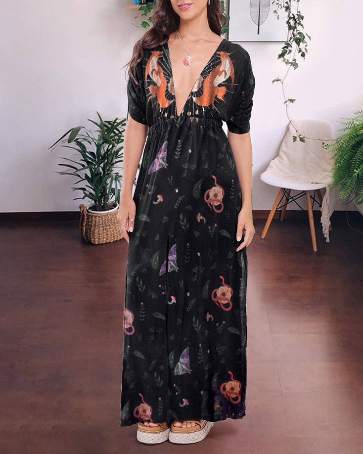 Ability Witchcraft Fox pattern print V-neck Dress