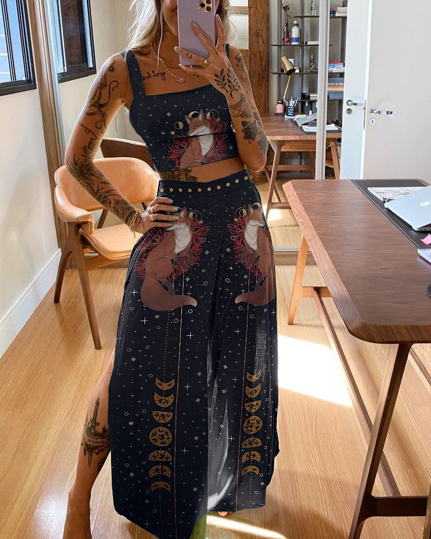 Moon Tribe Fox Elf Pattern Print Two-Piece Set
