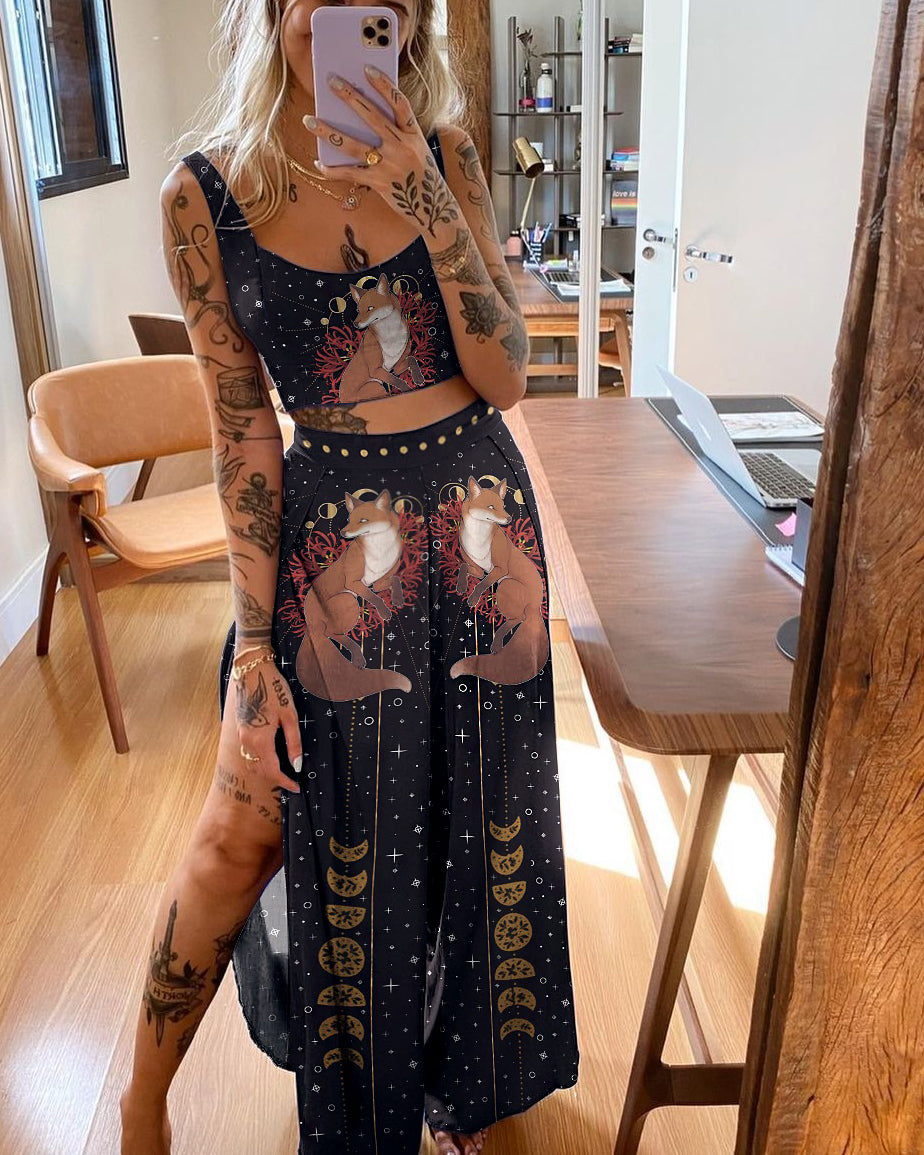Moon Tribe Fox Elf Pattern Print Two-Piece Set