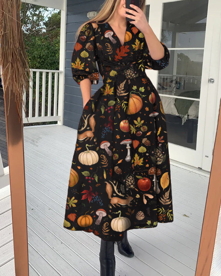 Cottagecore Forest Mysteryland Printed Midi Dress