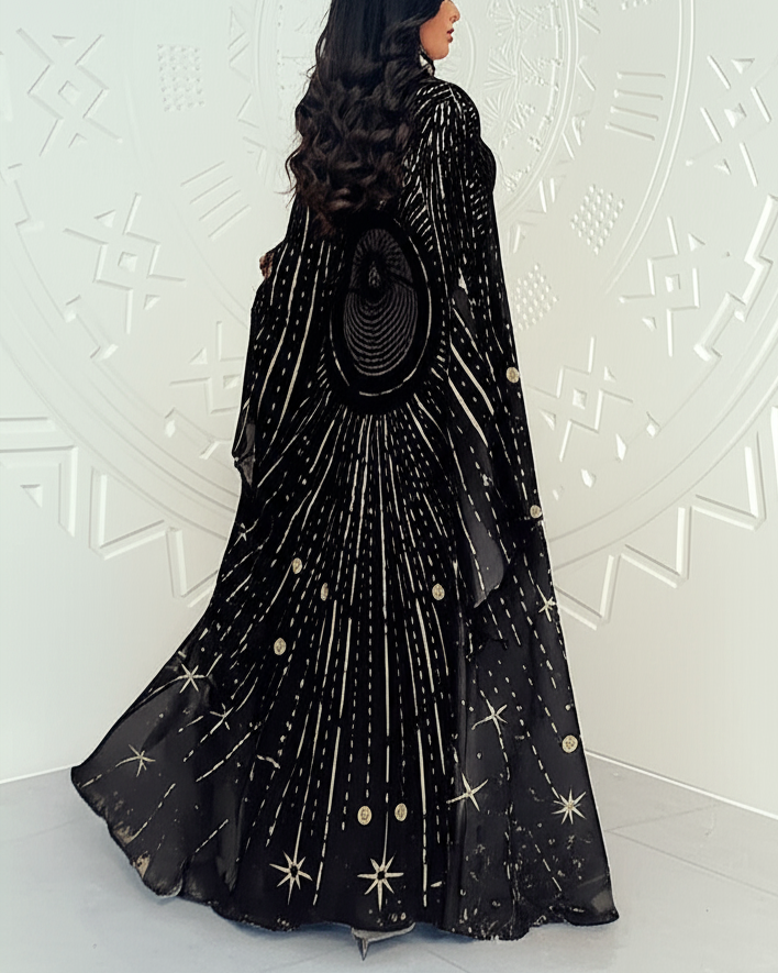 Moon Goddess Shining Starry of Galaxy Printed Witchy Cardigan