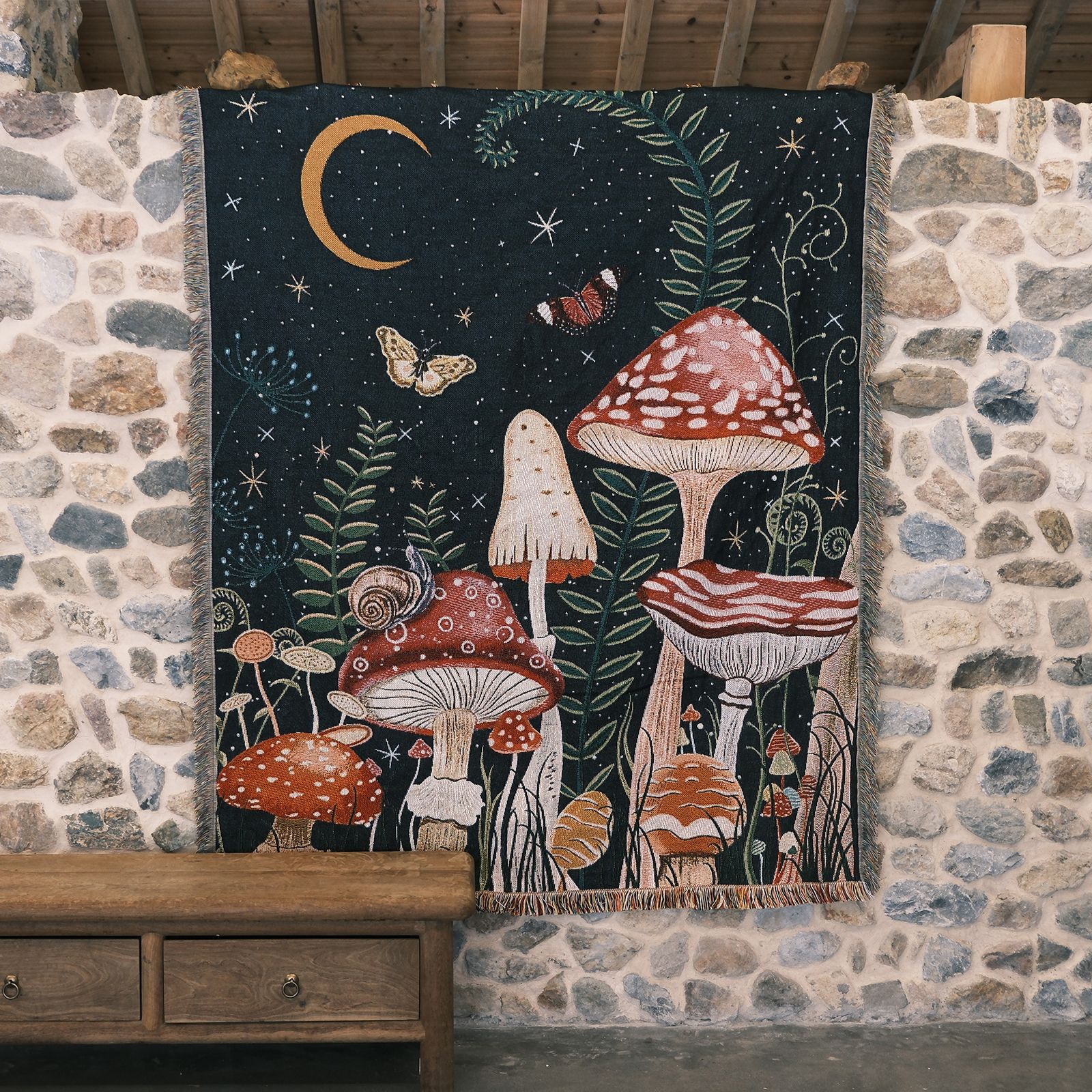 Red Mushrooms Forest Wonderland Printed Blanket
