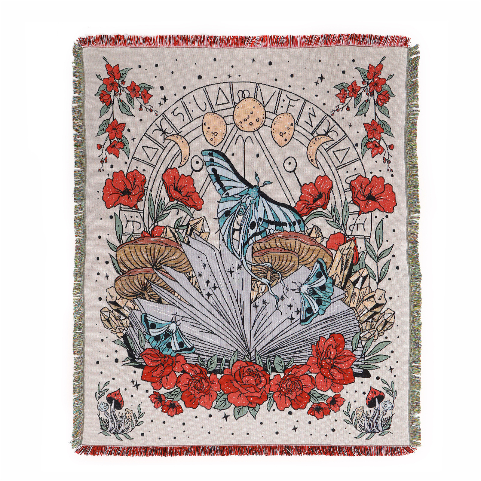 Constellation Butterfly Mushroom Moon Phase Printed Blanket