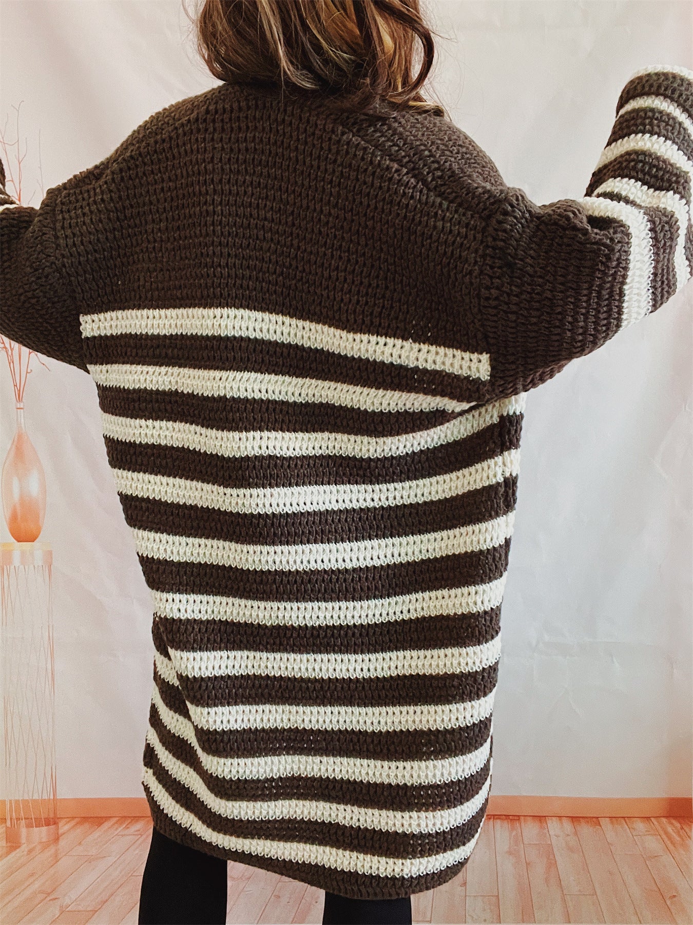 Striped Casual Style Winter Cardigan Sweater
