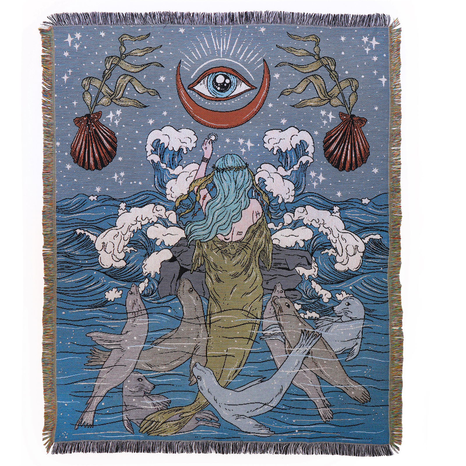 Sea Nymphs And Seals Shell Ocean Printed Blanket