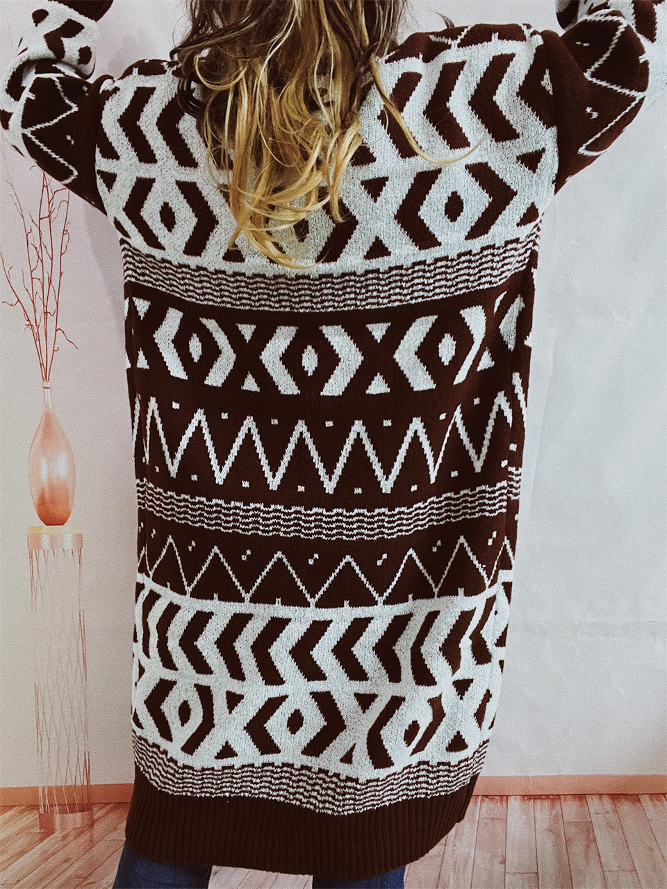 Retro Geometric Pattern Ethnic Style Cardigan Sweater