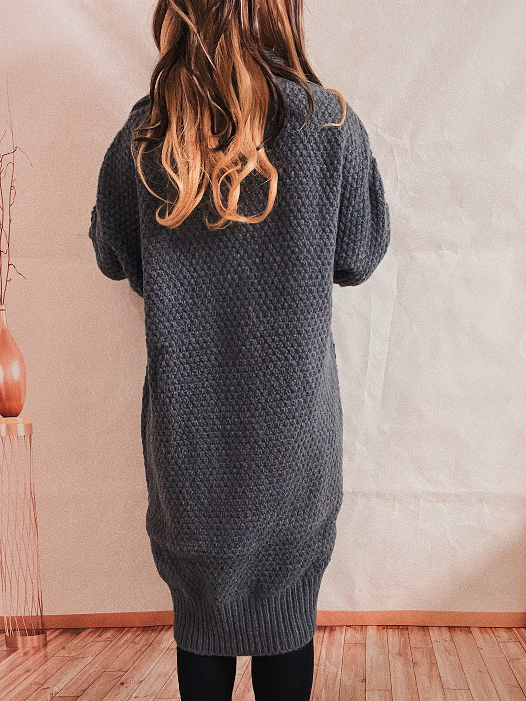 Loose Solid Color Batwing-Sleeves Scarf Lapel Knitted Long Cardigan Sweater