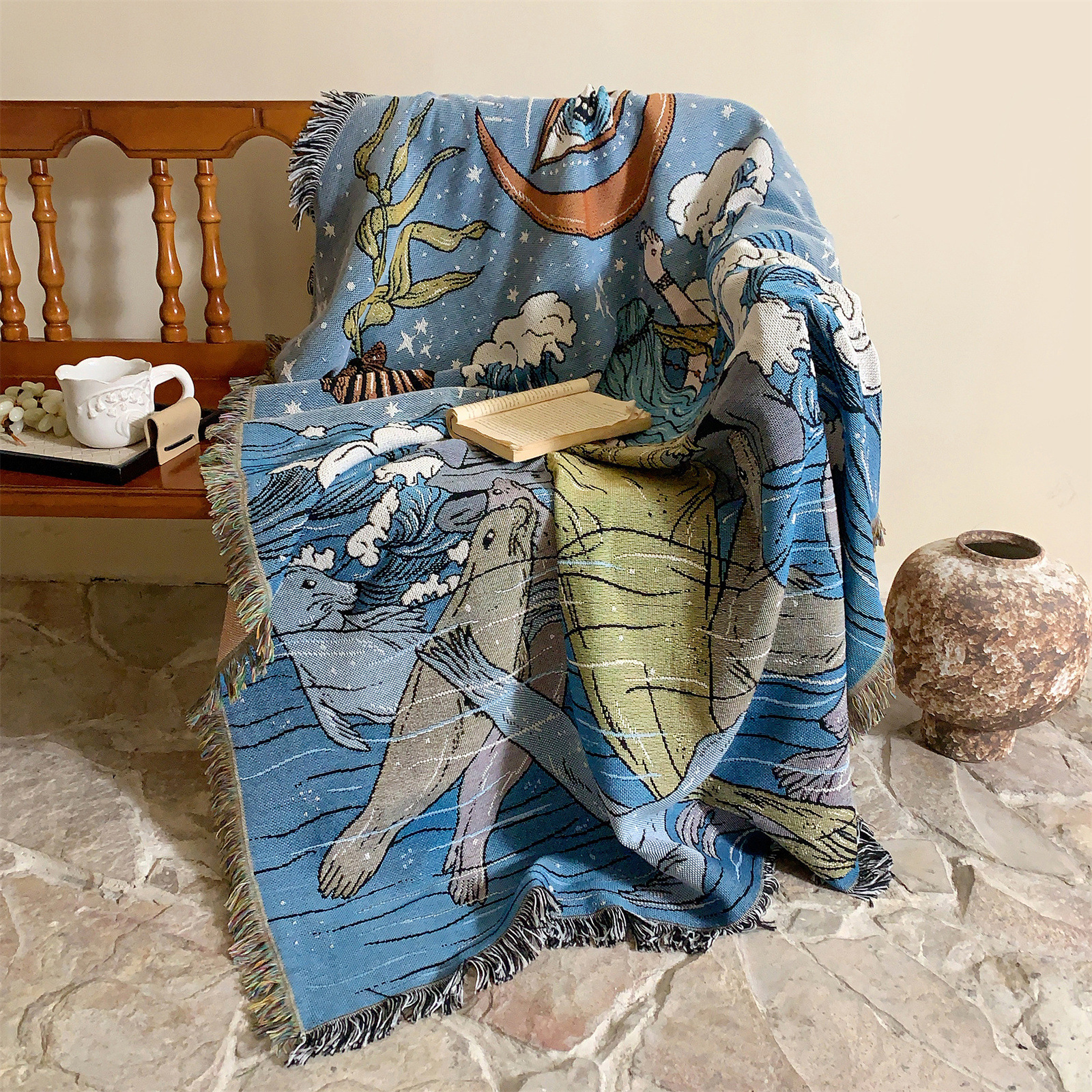 Sea Nymphs And Seals Shell Ocean Printed Blanket