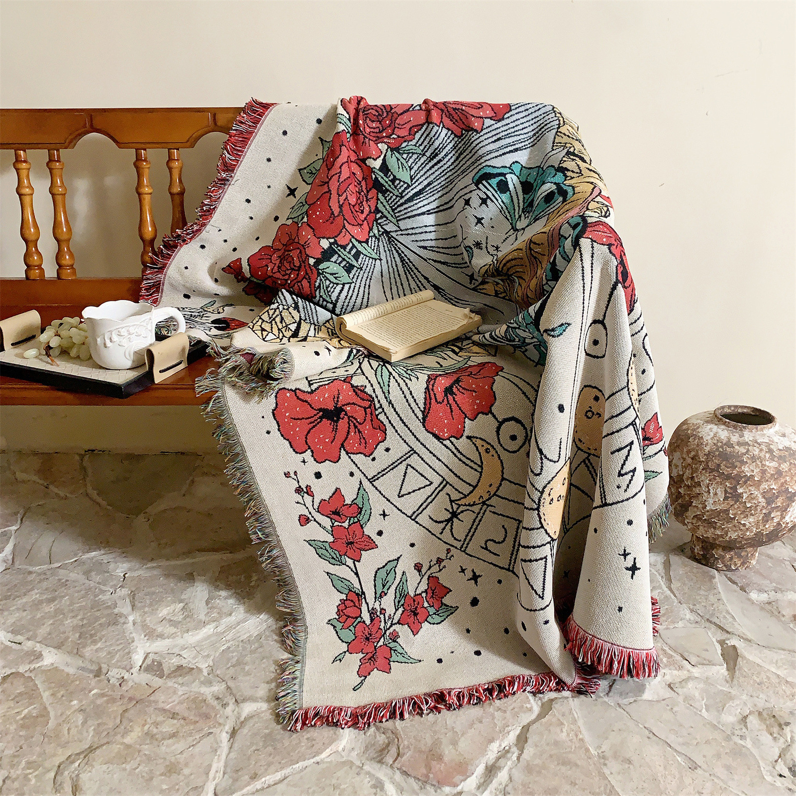 Constellation Butterfly Mushroom Moon Phase Printed Blanket