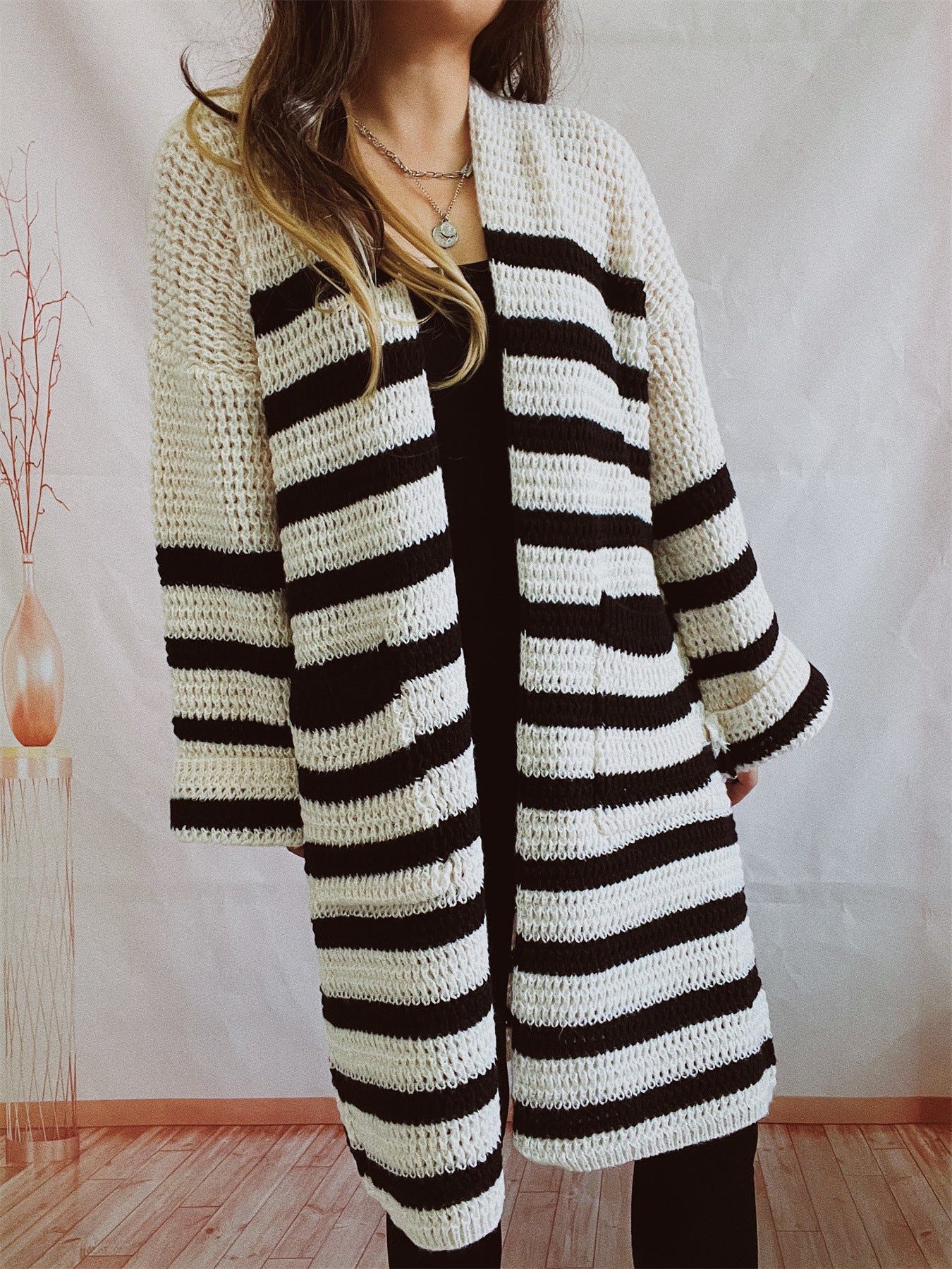 Striped Casual Style Winter Cardigan Sweater