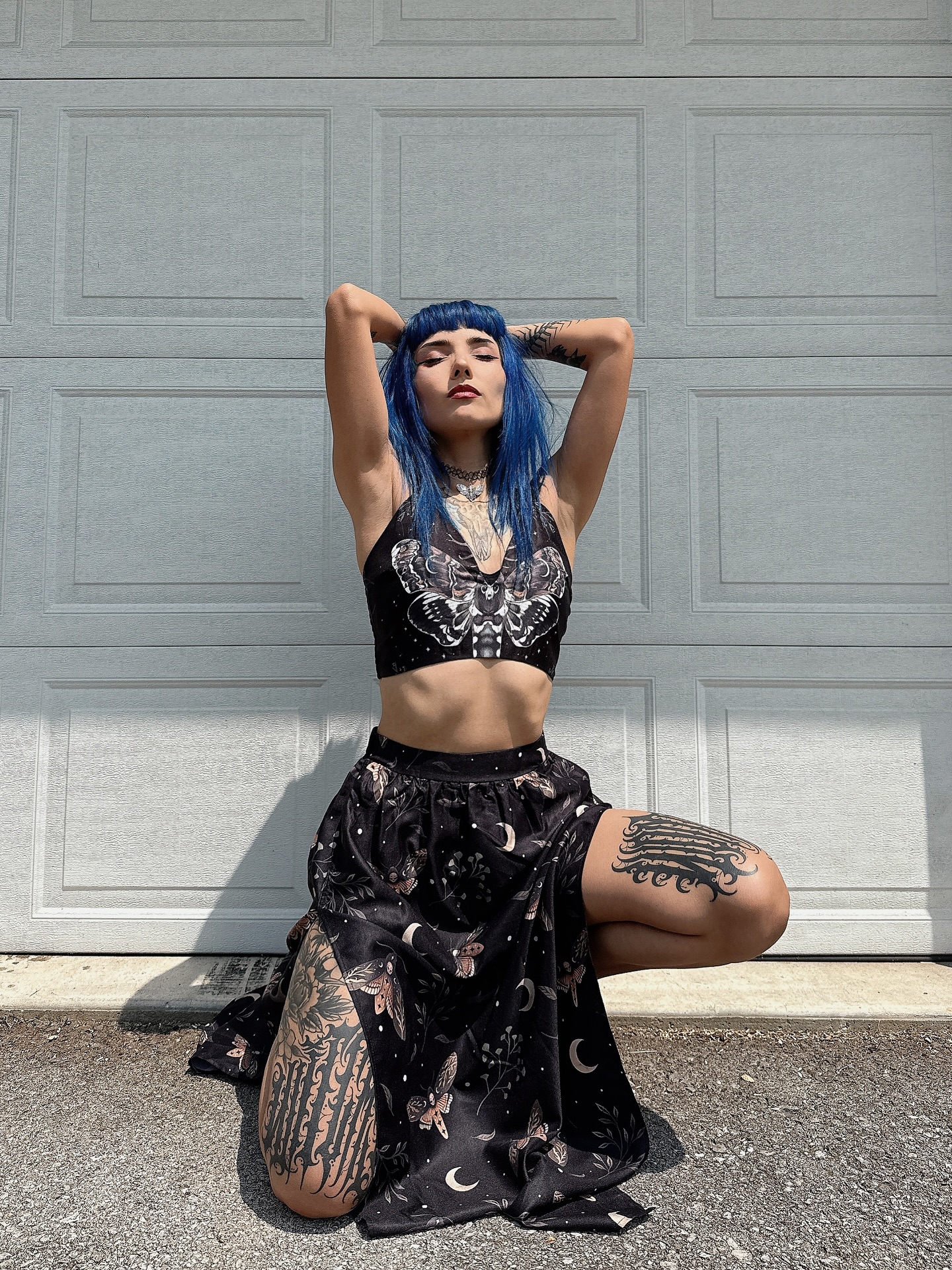 Death's Head Moth Print Suspender And Skirt Two-Piece Set