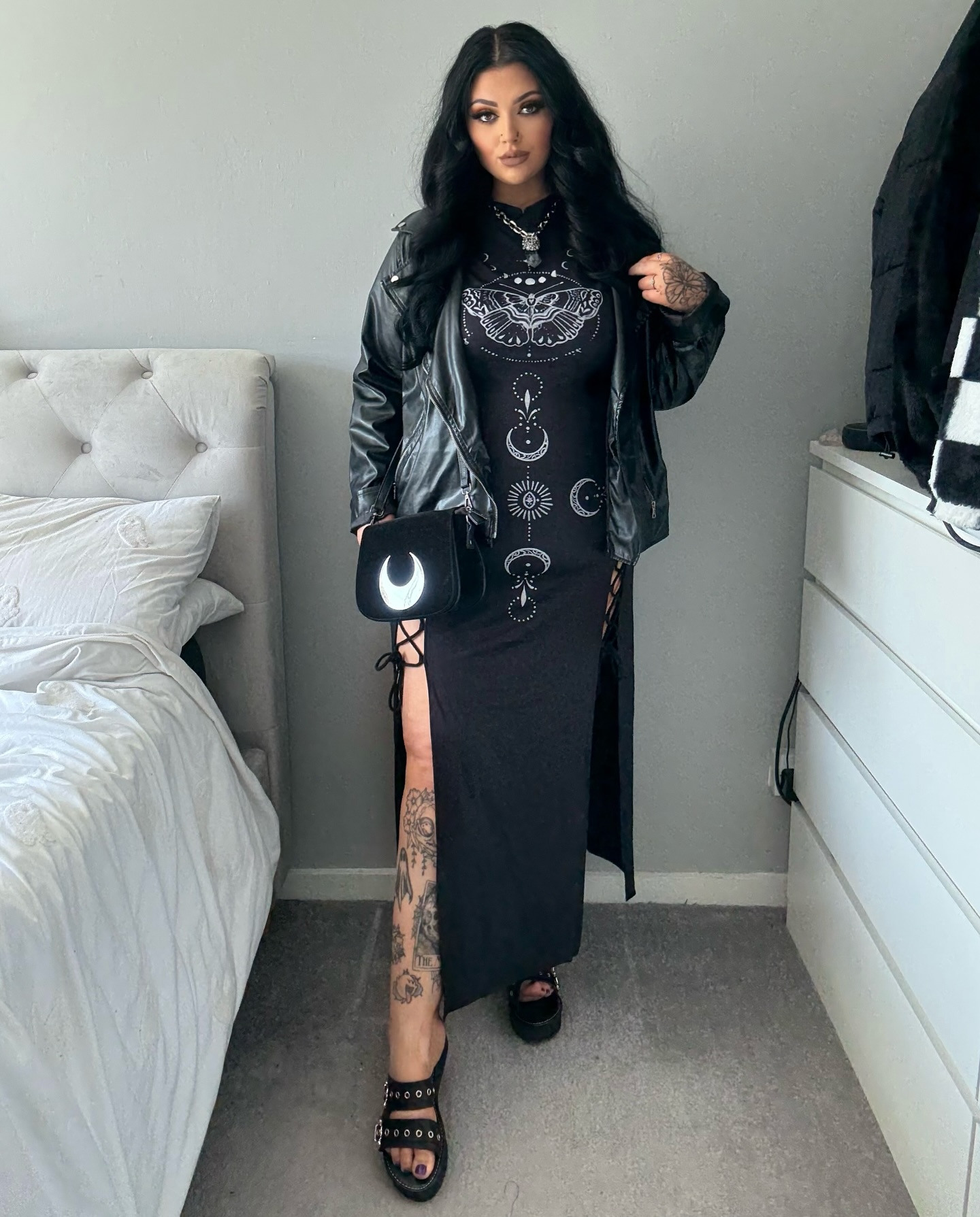 Ancient Luna Butterfly Fairy Print Slit Tie Dress