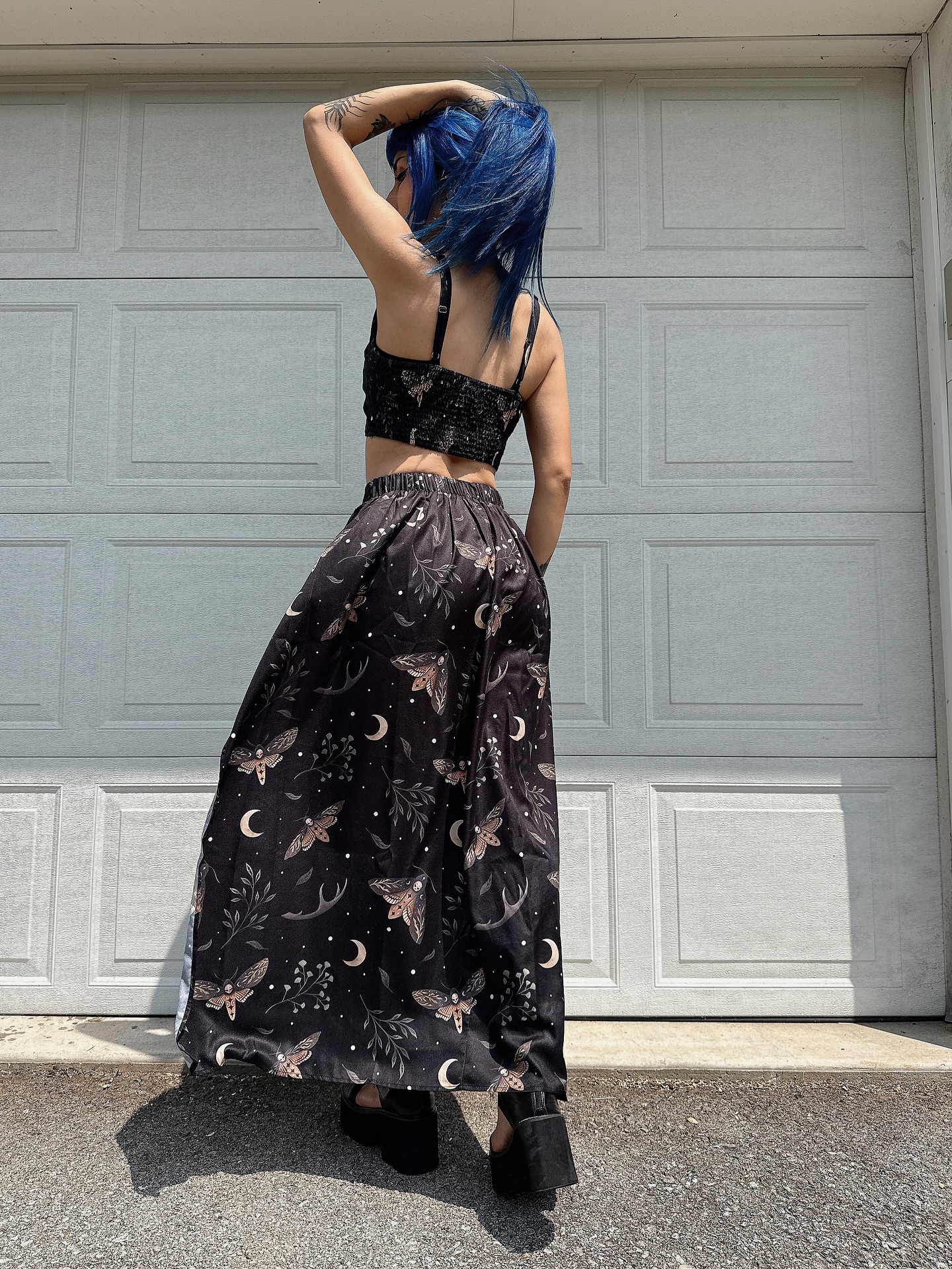 Death's Head Moth Print Suspender And Skirt Two-Piece Set