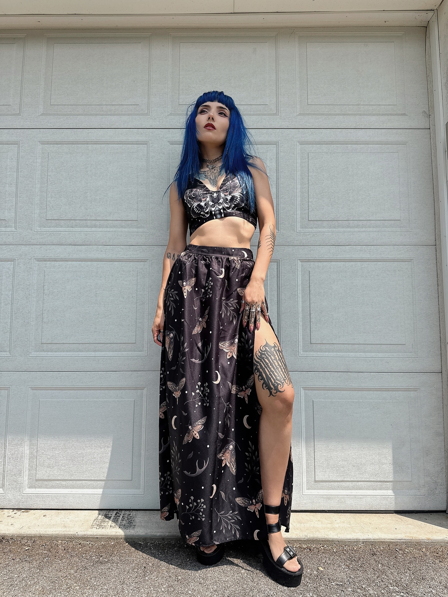 Death's Head Moth Print Suspender And Skirt Two-Piece Set