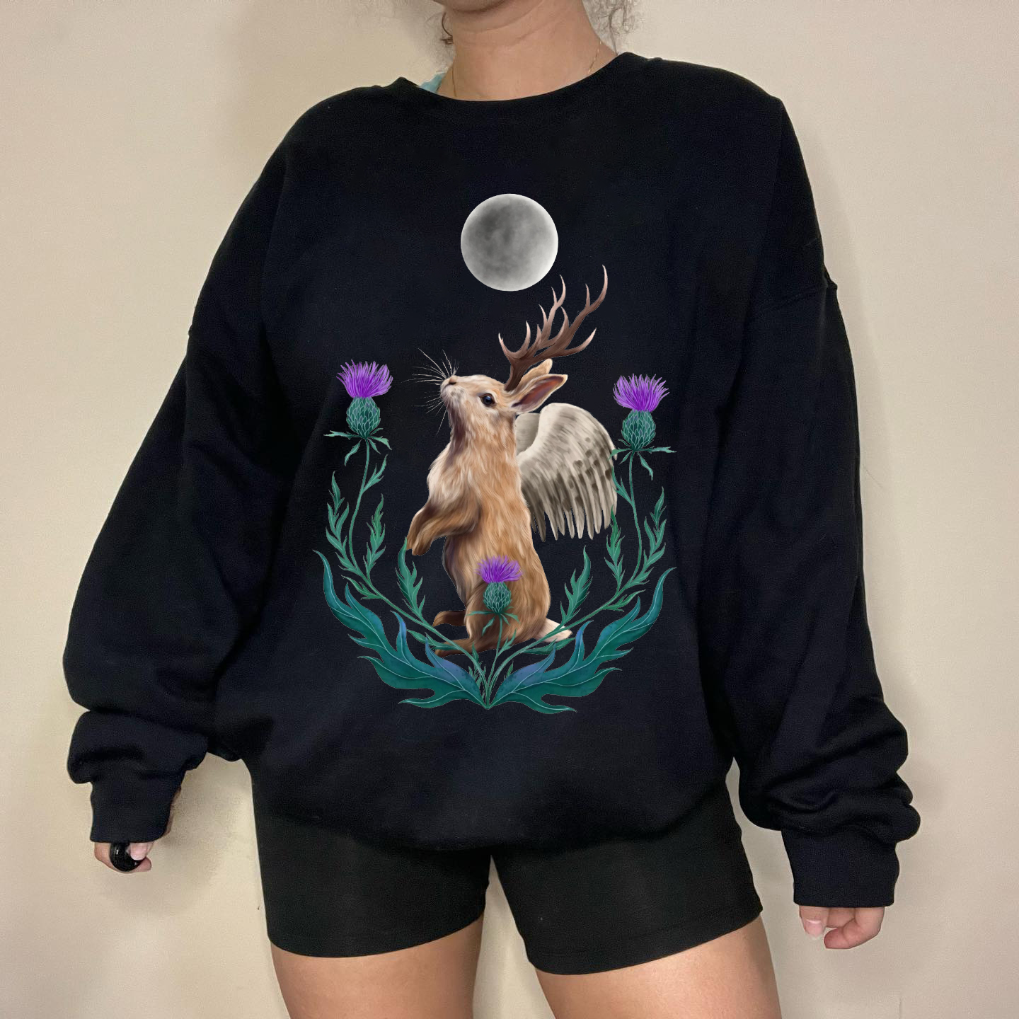 Wolpertinger Folklore Moon Night Printed Casual Sweatshirt