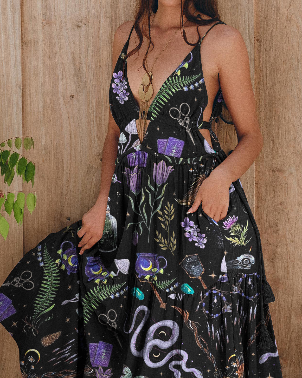 Witchery Snake Amethyst Printed V-neck Maxi Dress