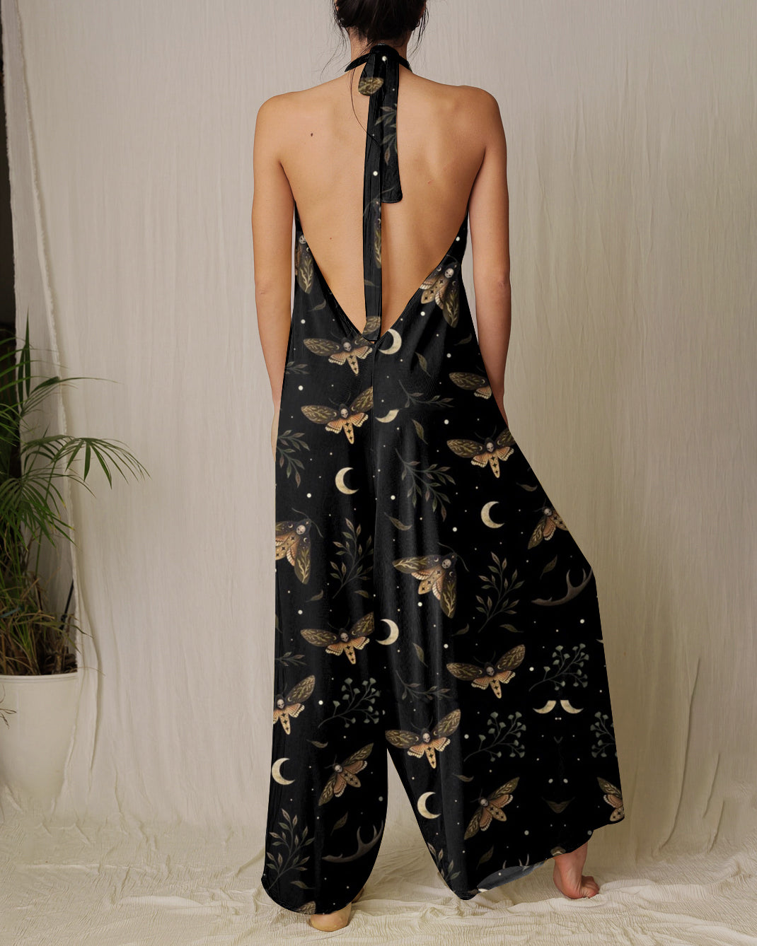 Death Night Moth and Moon Rebirth Positioning Print Jumpsuit