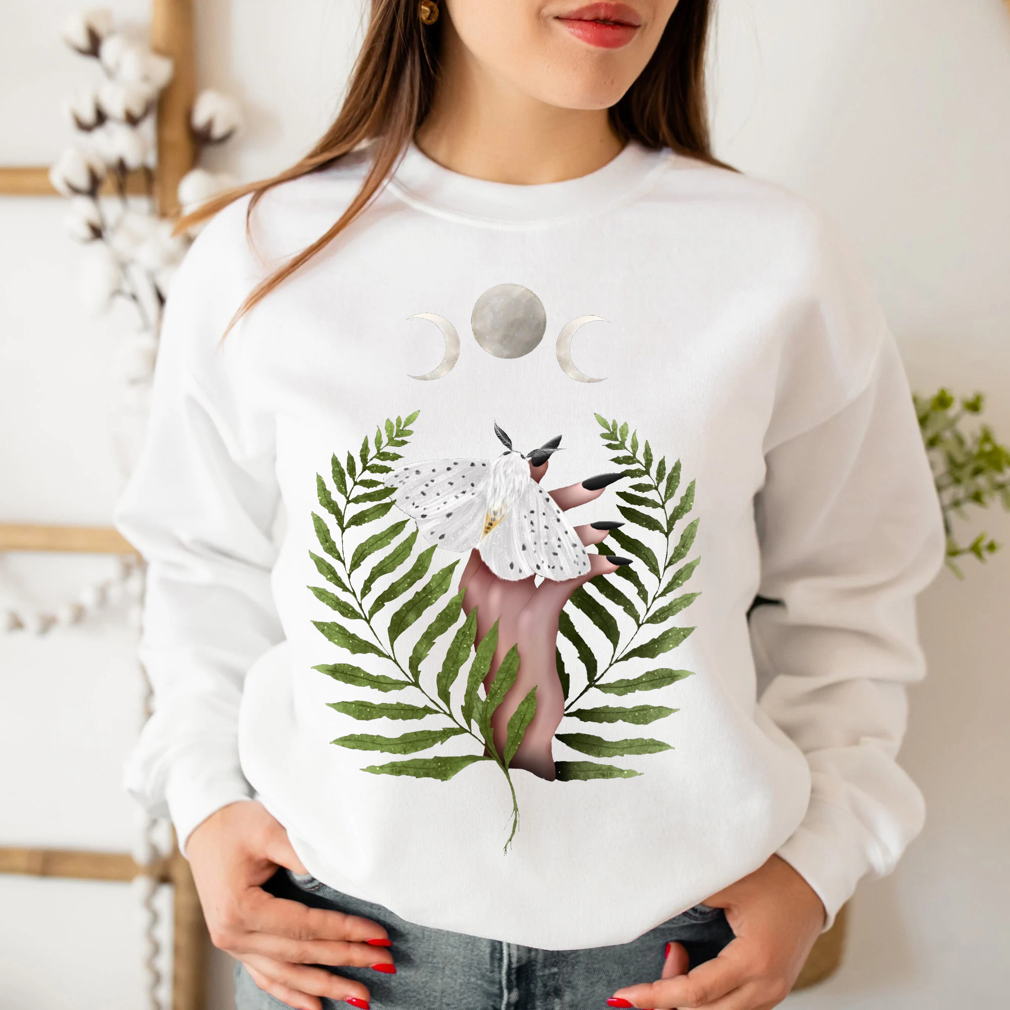 Witch's Hyphantria Moon Night Printed Casual Sweatshirt