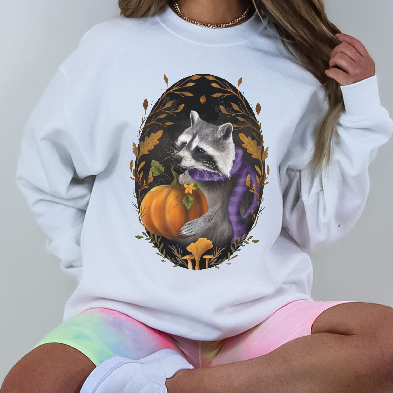 Pumpkin Raccoon Maple Forest Printed Casual Sweatshirt