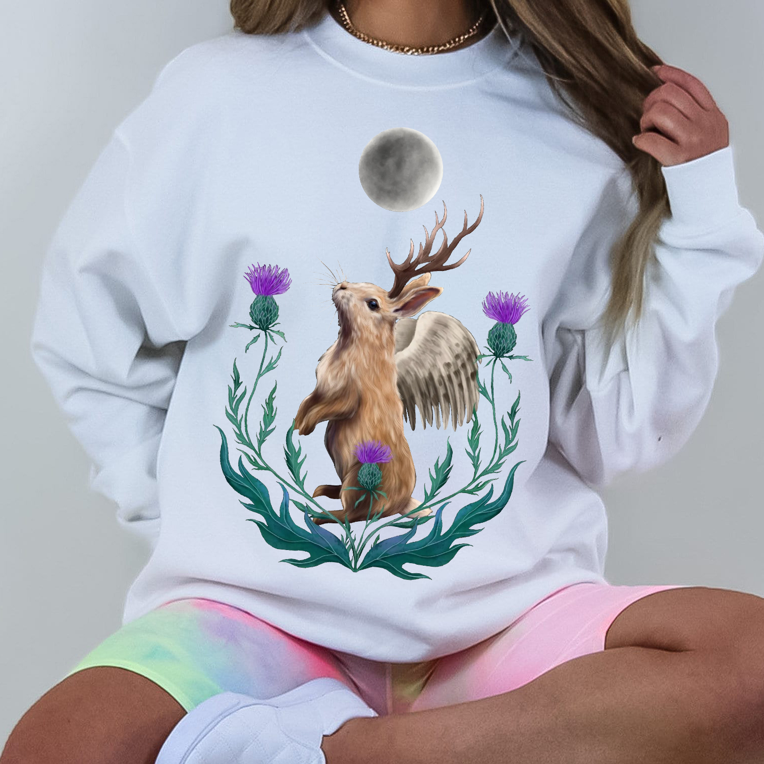 Wolpertinger Folklore Moon Night Printed Casual Sweatshirt