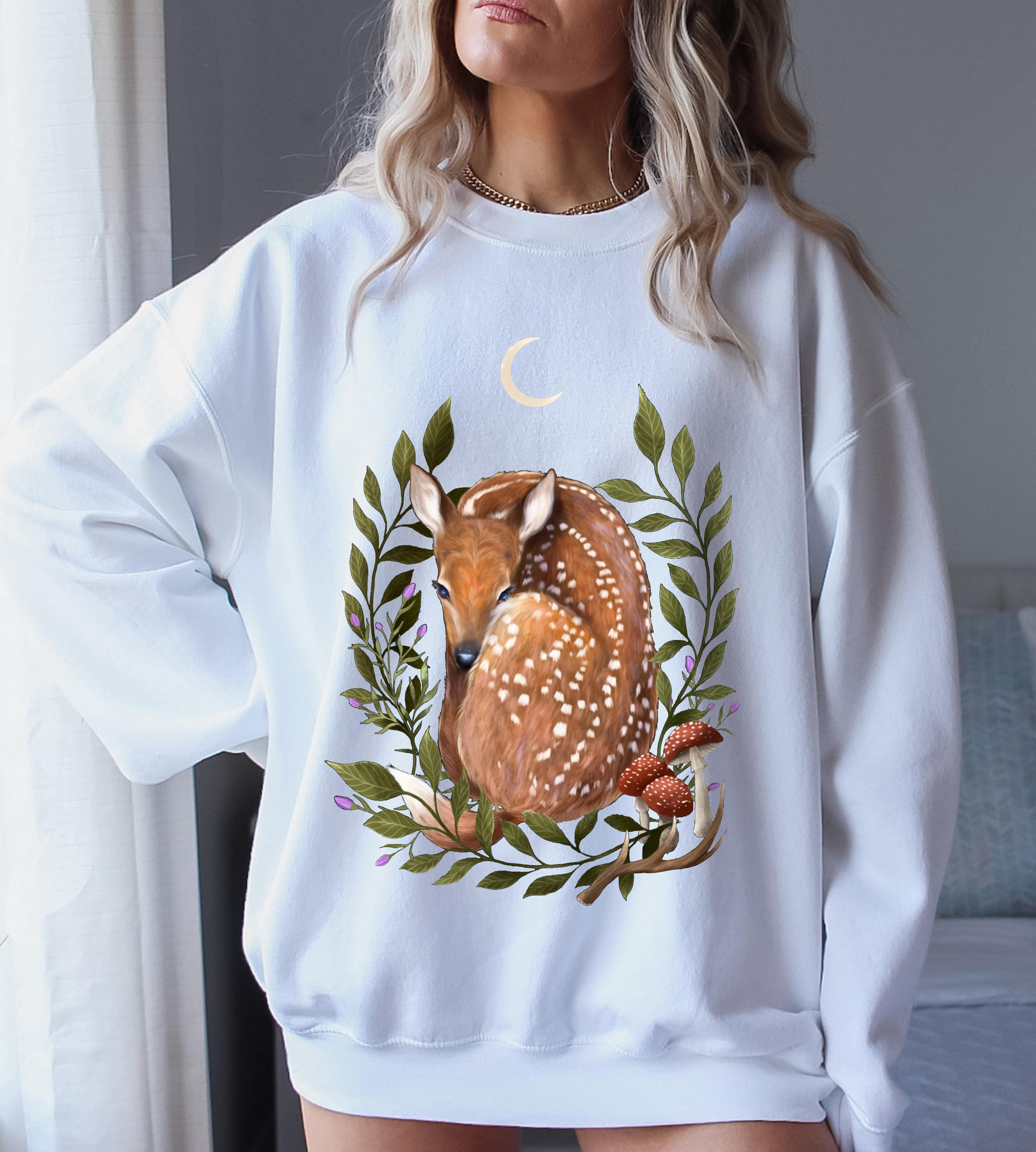 Fantasy Wonderland Sika Deer Graphic Casual Pullover